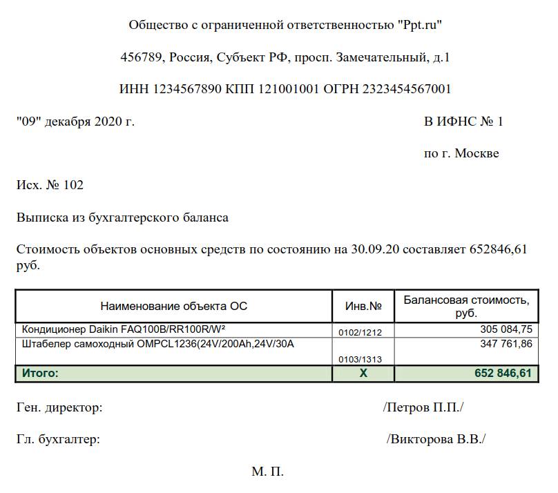 Выписка из бухгалтерского баланса об ОС