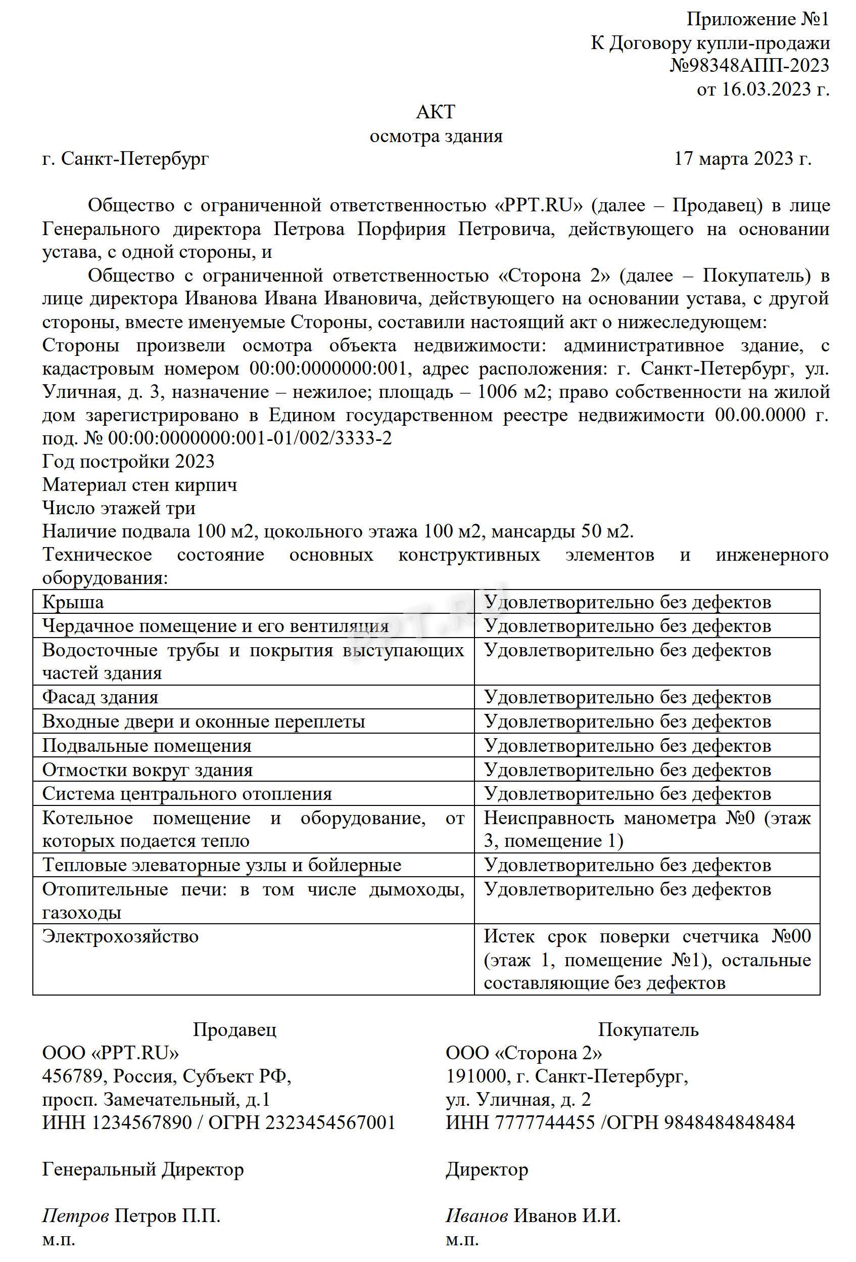 Акт осмотра здания Акт осмотра здания