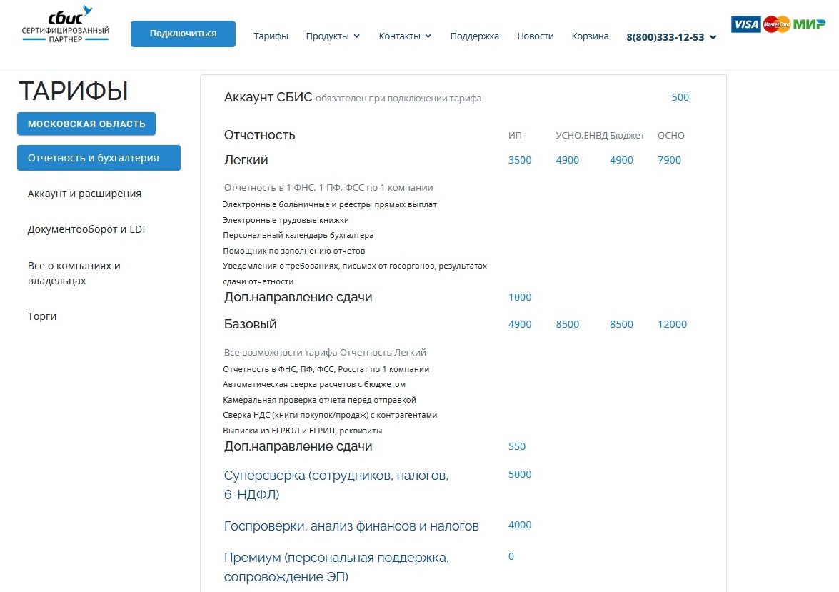Тарифы на сдачу отчетности СБИС Тарифы на сдачу отчетности СБИС