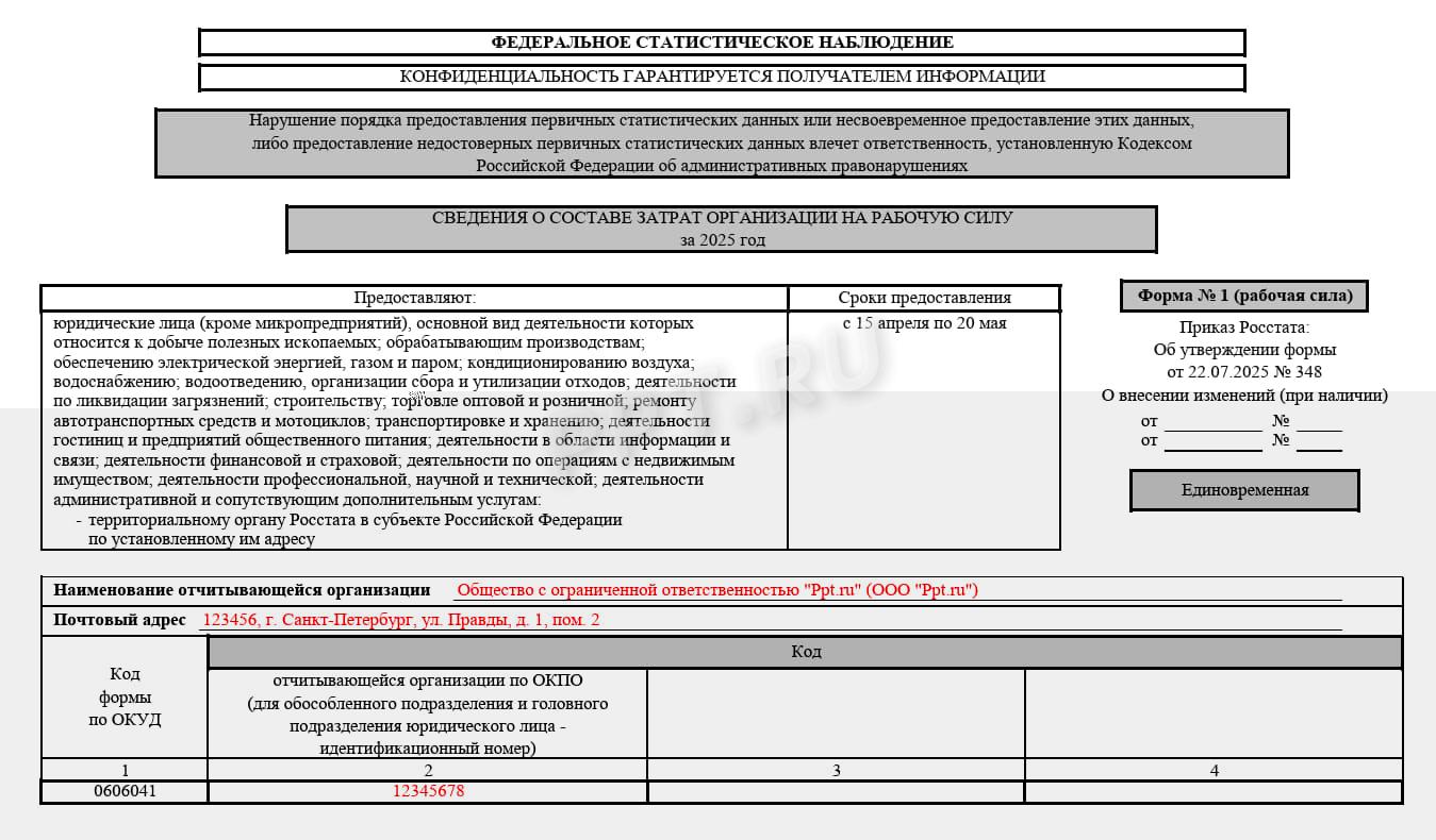 Титульный лист формы 1 (рабочая сила) Титульный лист формы 1 (рабочая сила)