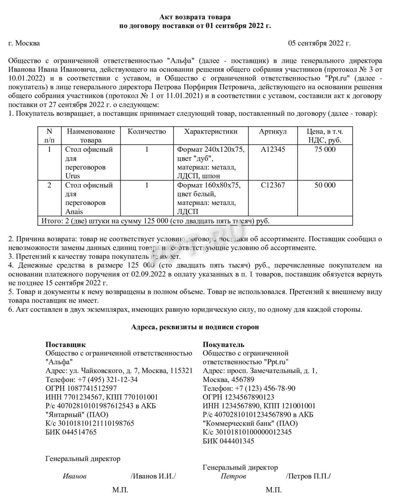 Образец акта возврата товара поставщику Образец акта возврата товара поставщику