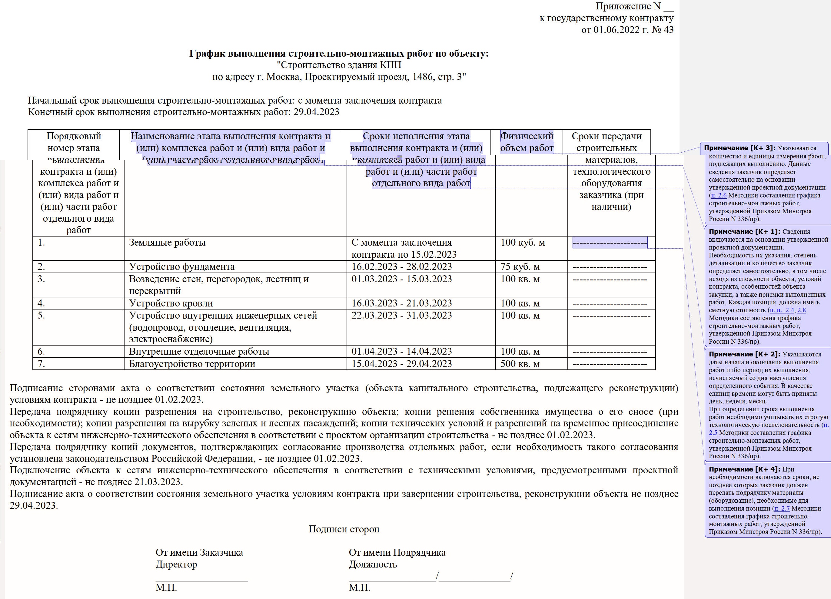 Образец графика строительных работ Образец графика строительных работ