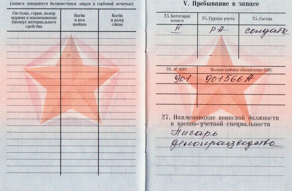 Военный билет с отметкой о категории запаса Военный билет с отметкой о категории запаса