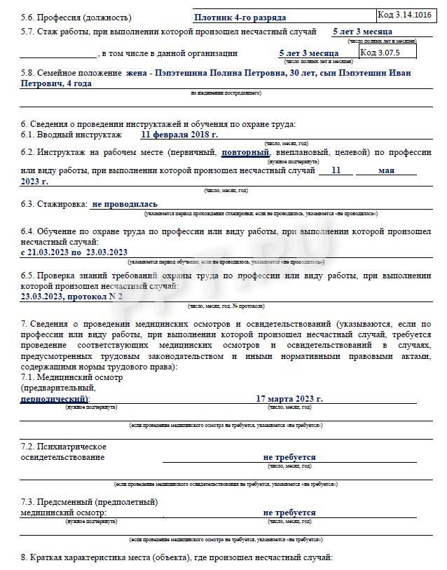 Образец акта Н-1 Стр.2 Образец акта Н-1 (стр. 2)