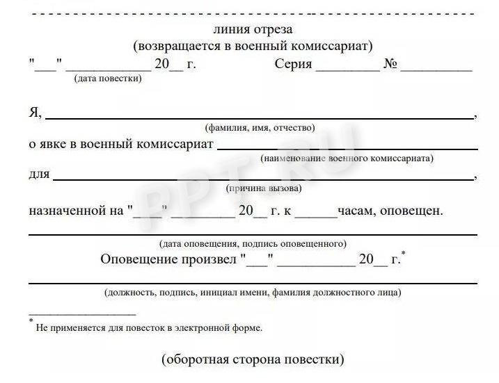 Образец повестки на уточнение данных, оборотная сторона Образец повестки на уточнение данных, оборотная сторона