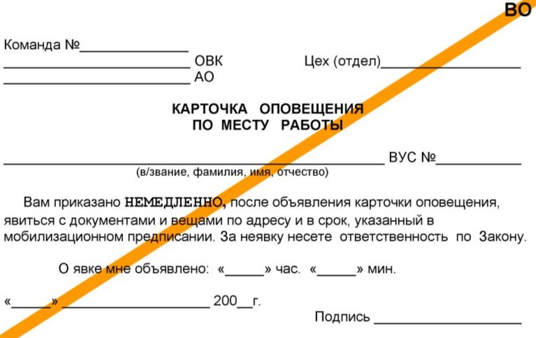 Карточка оповещения ВО Карточка оповещения ВО