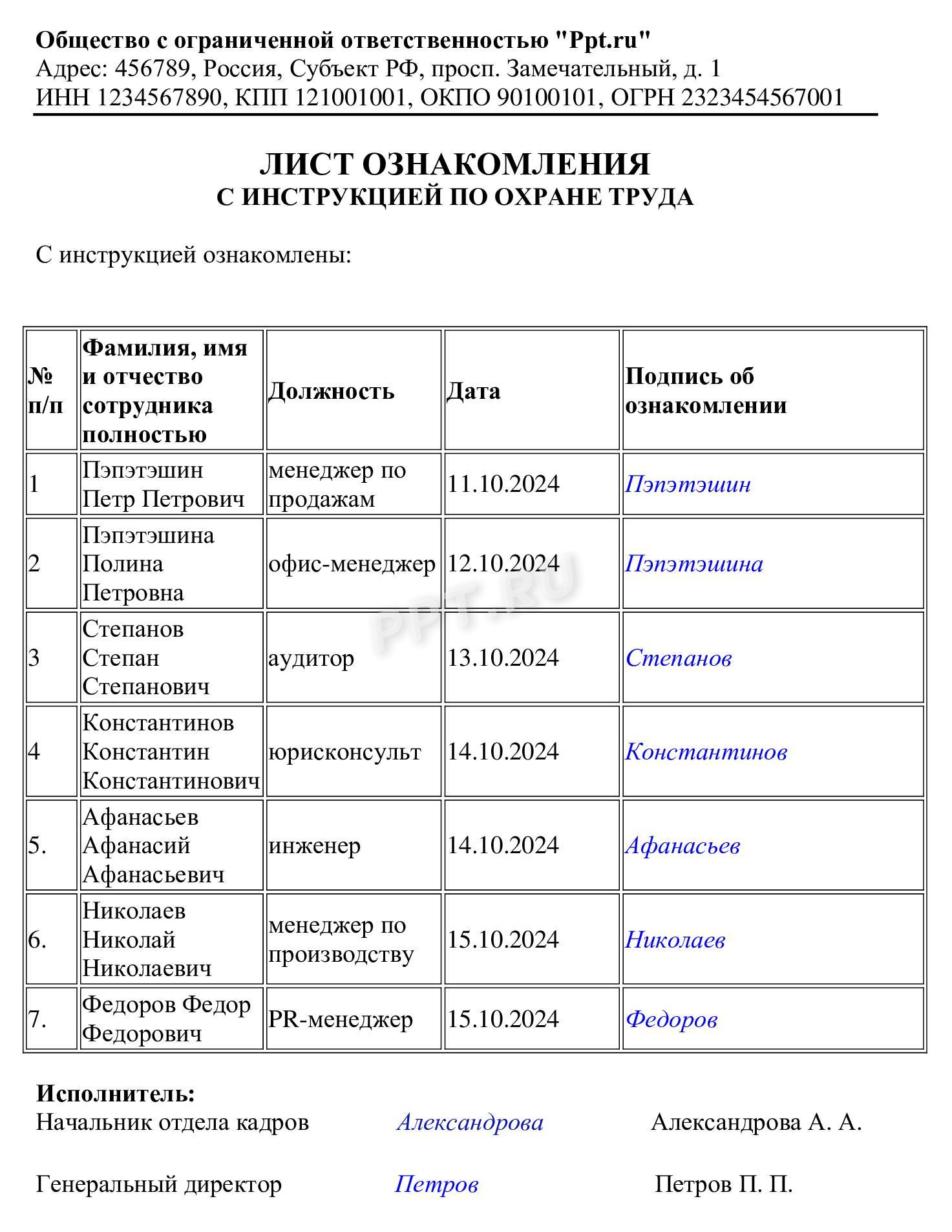 Образец листа ознакомления с инструкцией по охране труда Образец листа ознакомления с инструкцией по охране труда