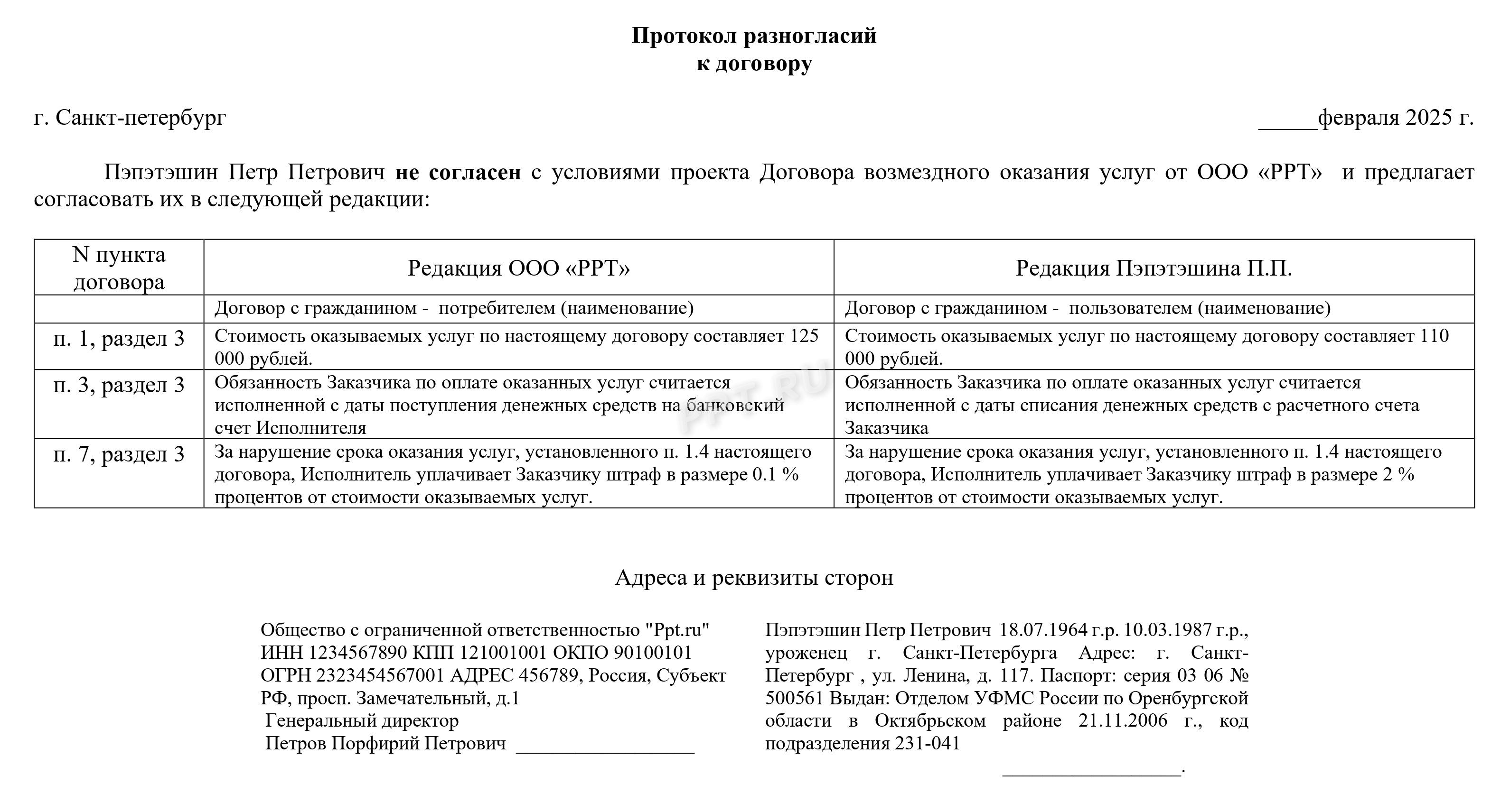 Образец протокола разногласий при противоречиях с контрагентом по проекту договора Образец протокола разногласий при противоречиях с контрагентом по проекту договора