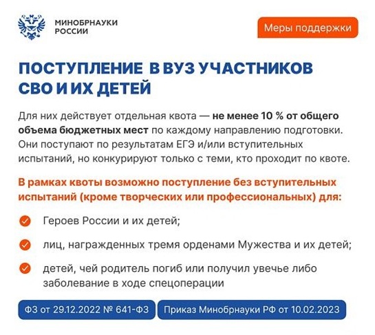 Льготы при поступлении участникам СВО и их детям Льготы при поступлении участникам СВО и их детям