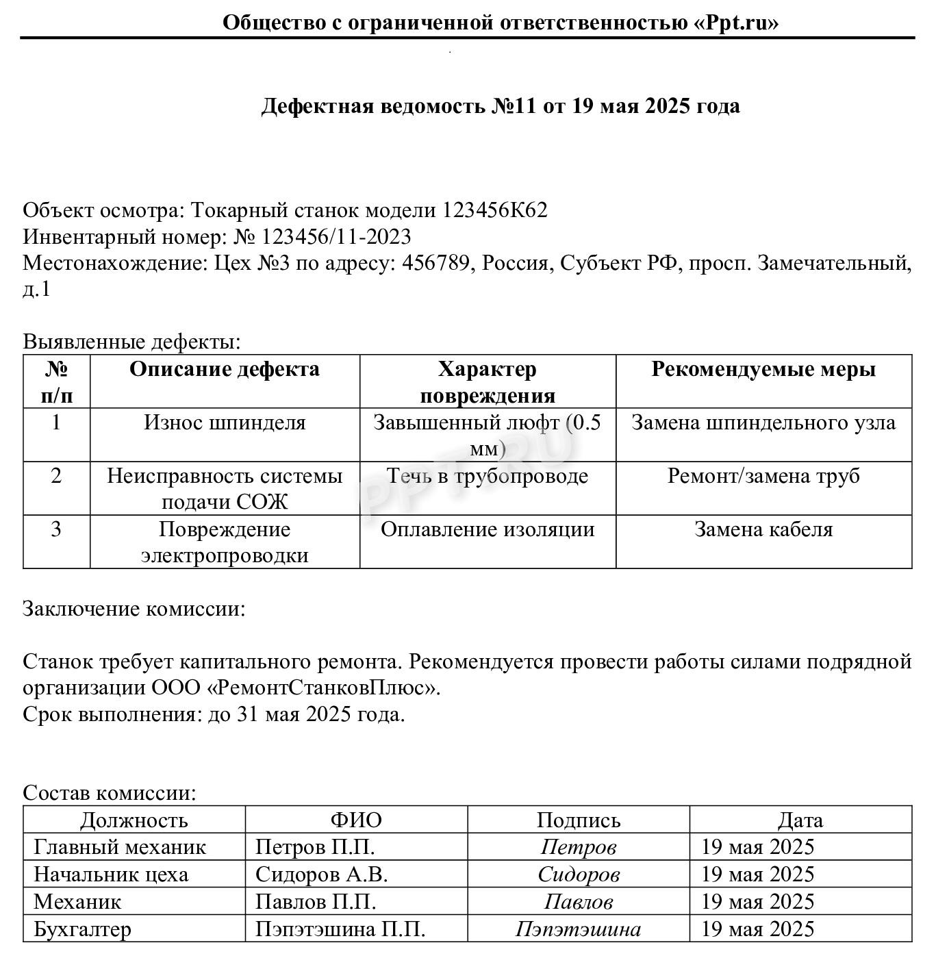 Дефектная ведомость Дефектная ведомость