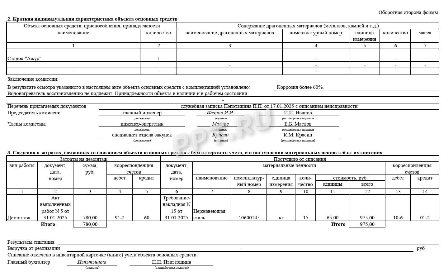 Акт о списании основных средств по форме ОС-4, стр. 2 Акт о списании основных средств по форме ОС-4, стр. 2