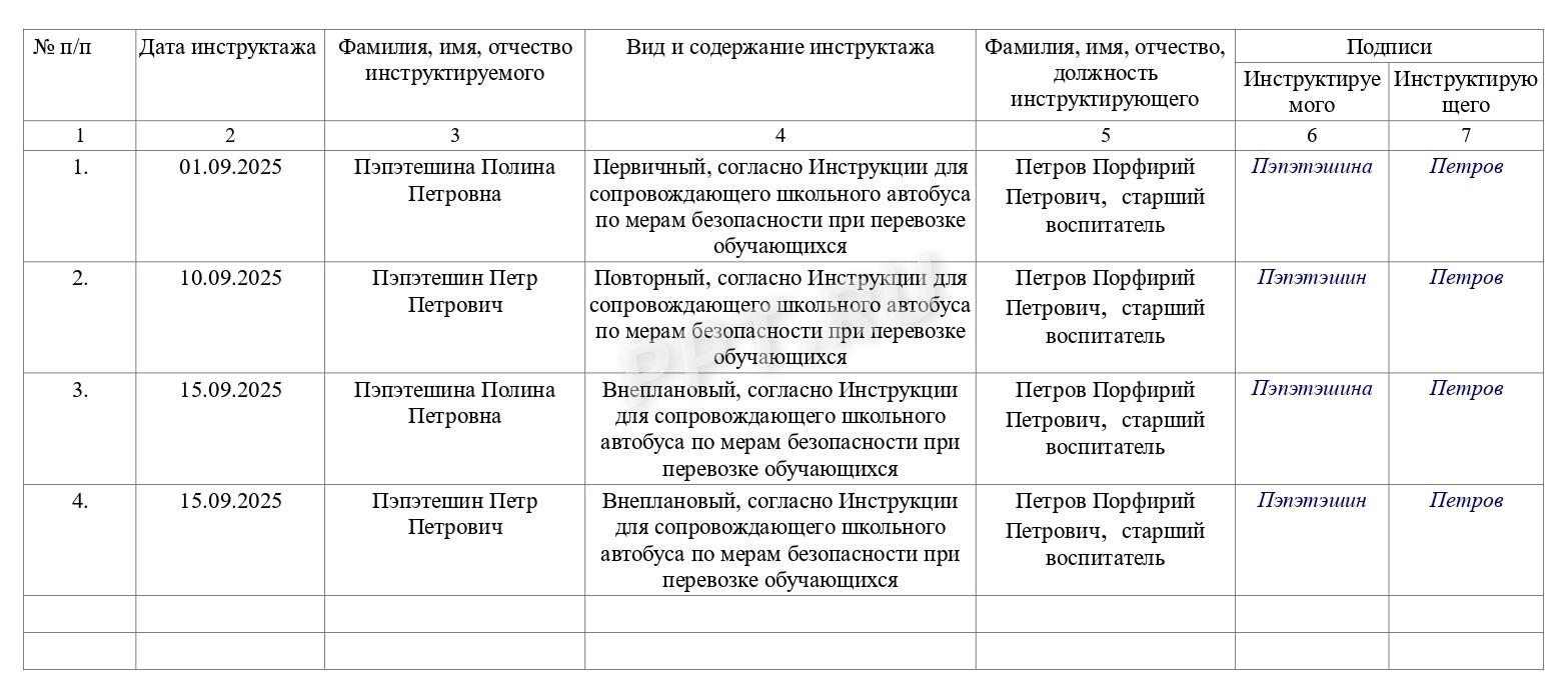 Образец журнала инструктажа сопровождающего на школьном автобусе -2 страница Образец журнала инструктажа сопровождающего на школьном автобусе (стр. 2)