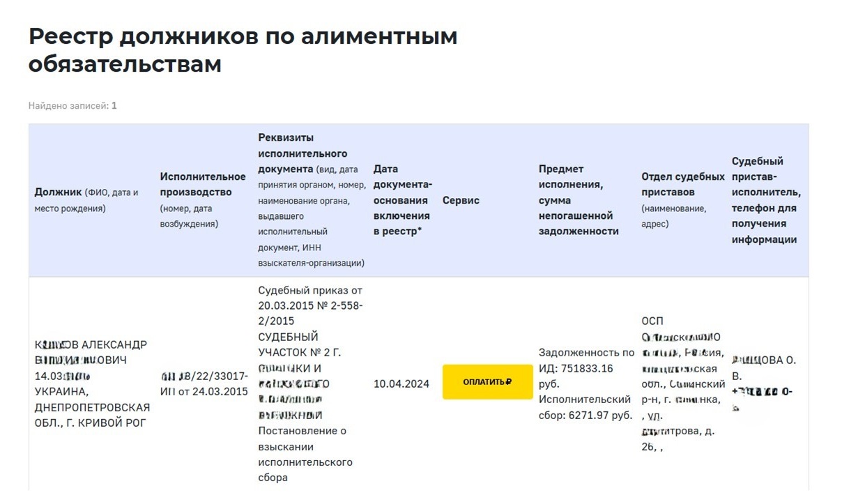 Шаг 4 проверки по реестру злостных неплательщиков алиментов Шаг 4 проверки по реестру злостных неплательщиков алиментов