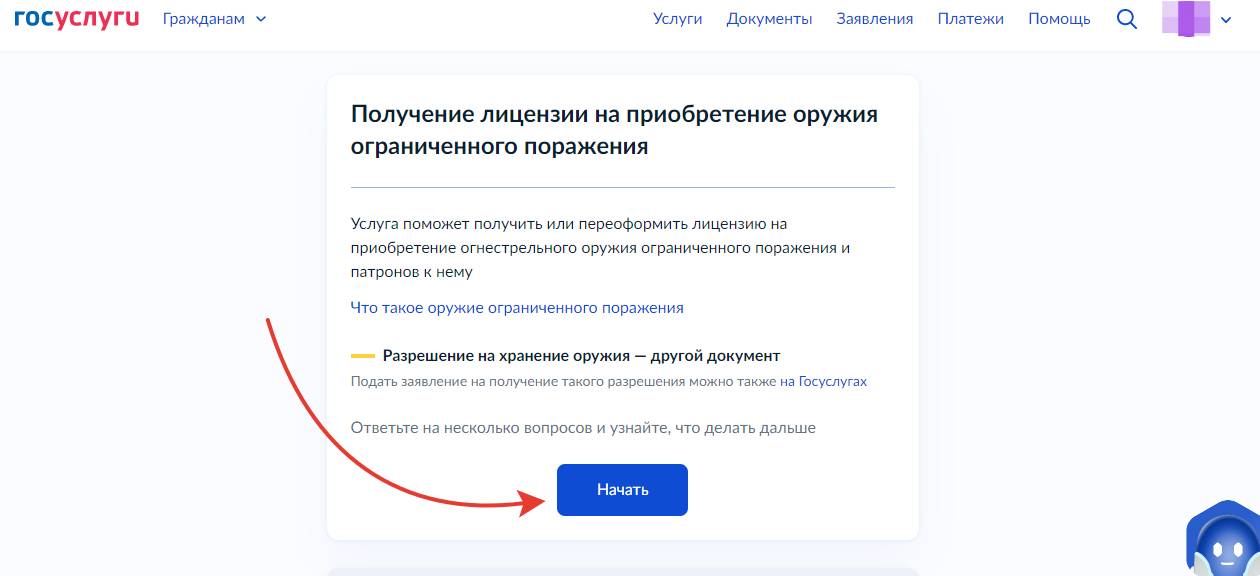 Оформление лицензии на травматическое оружие через Госуслуги. Шаг 1. Оформление лицензии на травматическое оружие через Госуслуги (шаг 1)