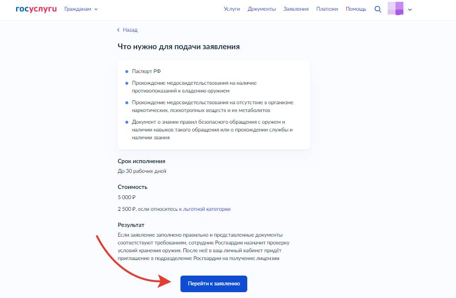 Оформление лицензии на травматическое оружие через Госуслуги. Шаг 3. Оформление лицензии на травматическое оружие через Госуслуги (шаг 3)