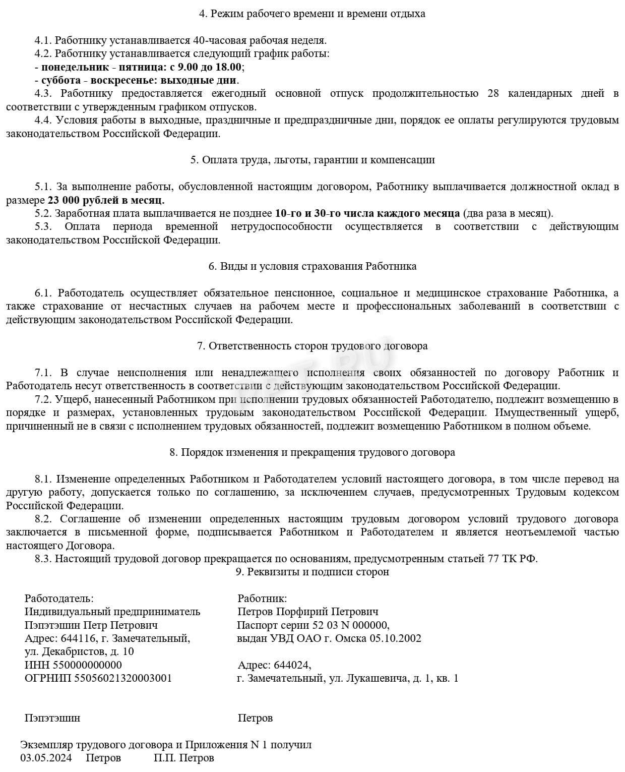 Шаблон трудового договора (стр. 2) Шаблон трудового договора (стр. 2)