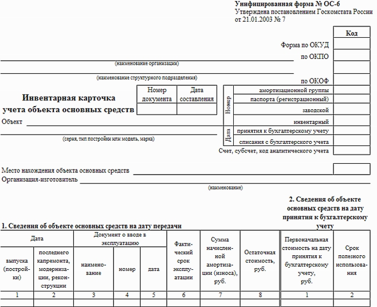 Инвентарная карточка ОС Инвентарная карточка ОС