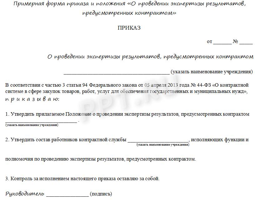 Приказ об экспертизе
