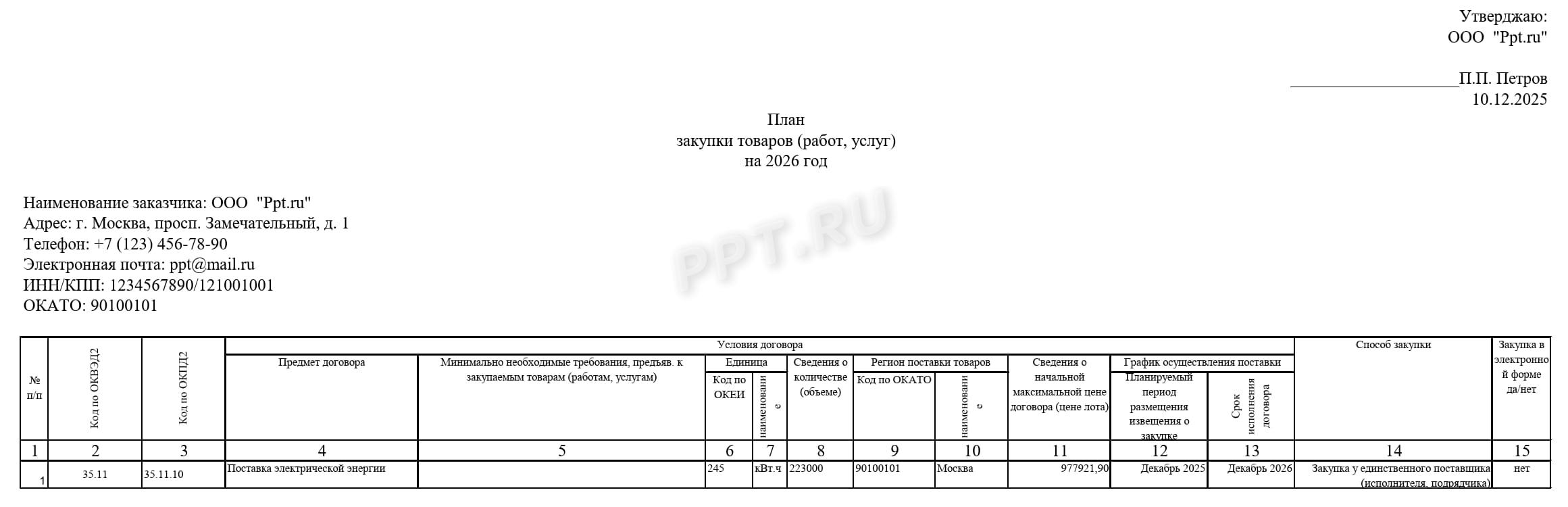 Образец плана закупок по 223-ФЗ на 2026 год Образец плана закупок по 223-ФЗ на 2026 год