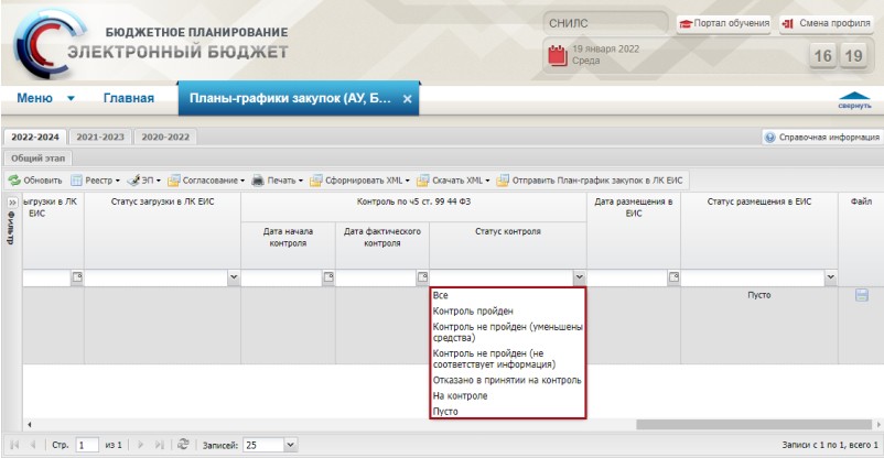 Статус контроля плана-графика в ЭБ Статус контроля плана-графика в ЭБ