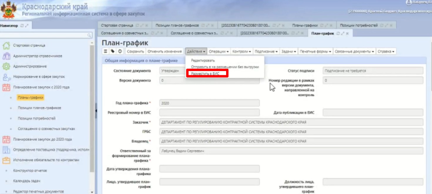 Размещение плана-графика в ЕИС через РИС Размещение плана-графика в ЕИС через РИС
