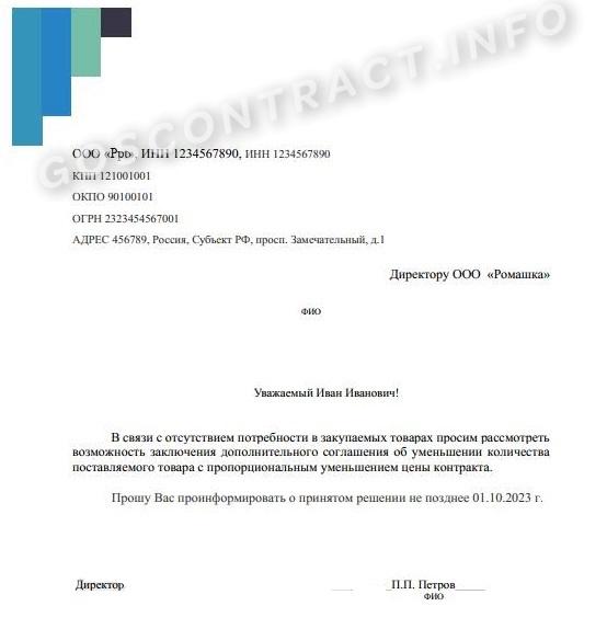 Образец ответа на письмо о снижении цены контракта Образец ответа на письмо о снижении цены контракта